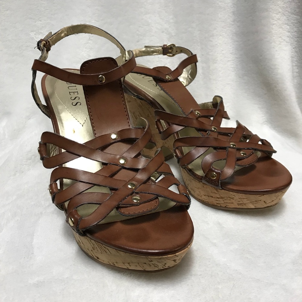Guess Faux Leather Wedge Heel Sandals Re-Posh